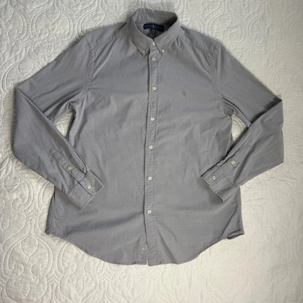 Ralph Lauren Boys XL 18-20 Button Down Shirt Bundle Gingham Grey 3 Pack EUC